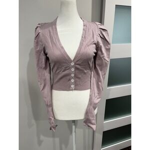 Kaylas Armoire Mauve Puff Sleeve Cropped Cardigan Sweater‎ KT0645 Womens Medium